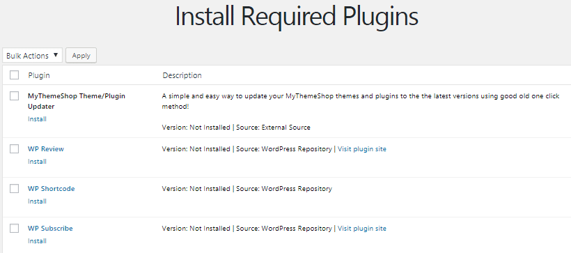 required plugins Schema theme review