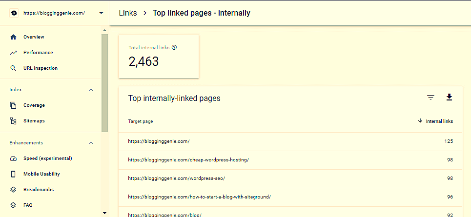 SEO Internal linking data
