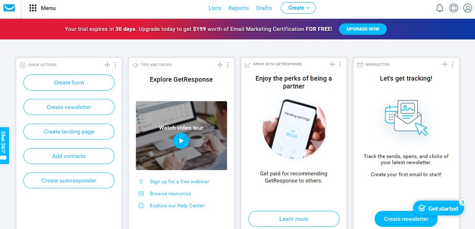 getmai1 GetResponse interface